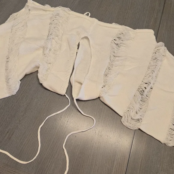 Xpluswear White Fringe Cut Out Bathing Suit Cover Up 5x - Picture 6 of 6